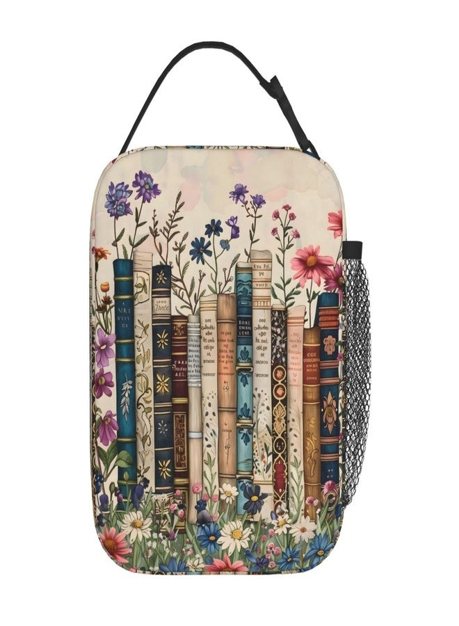 VODRM Retro Book Lunch Box for Kids,Flower Insulated Bag for Student,Library Reusable Thermal Insulation Cooler Tote Bags for School Work Picnic Camping Outdoor Gifts (Vintage Books) - Image 3